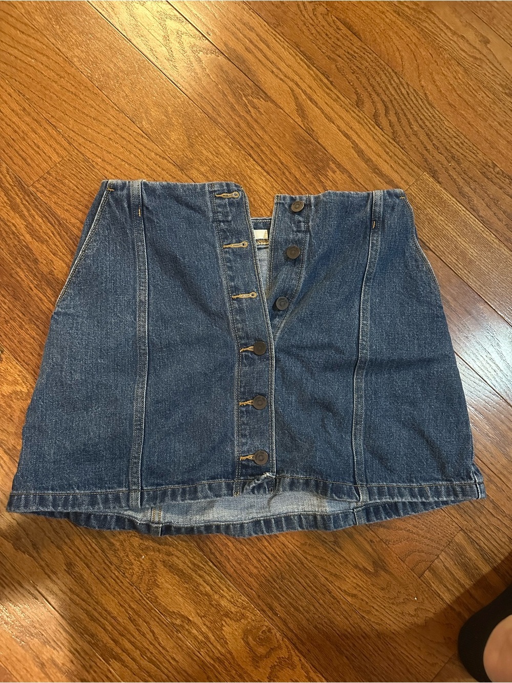 Wilfred Dark Blue Button-Front Denim Mini Skirt